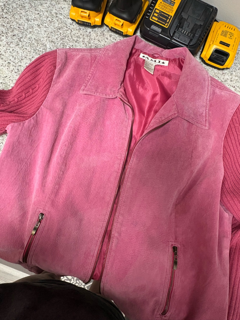 Ami Alexandre Mattiussi Pink Suede Leather Jacket
